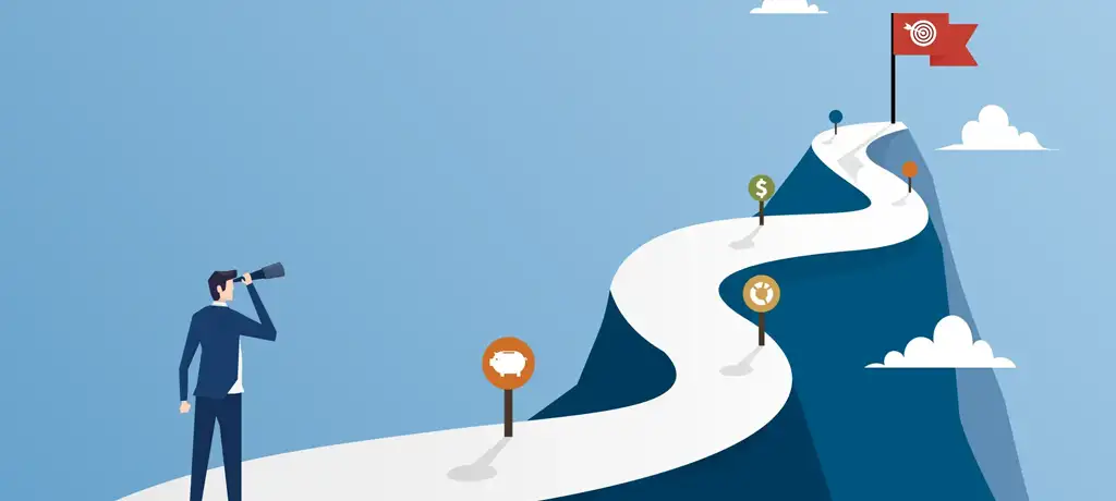 Illustration of man on a mountain path