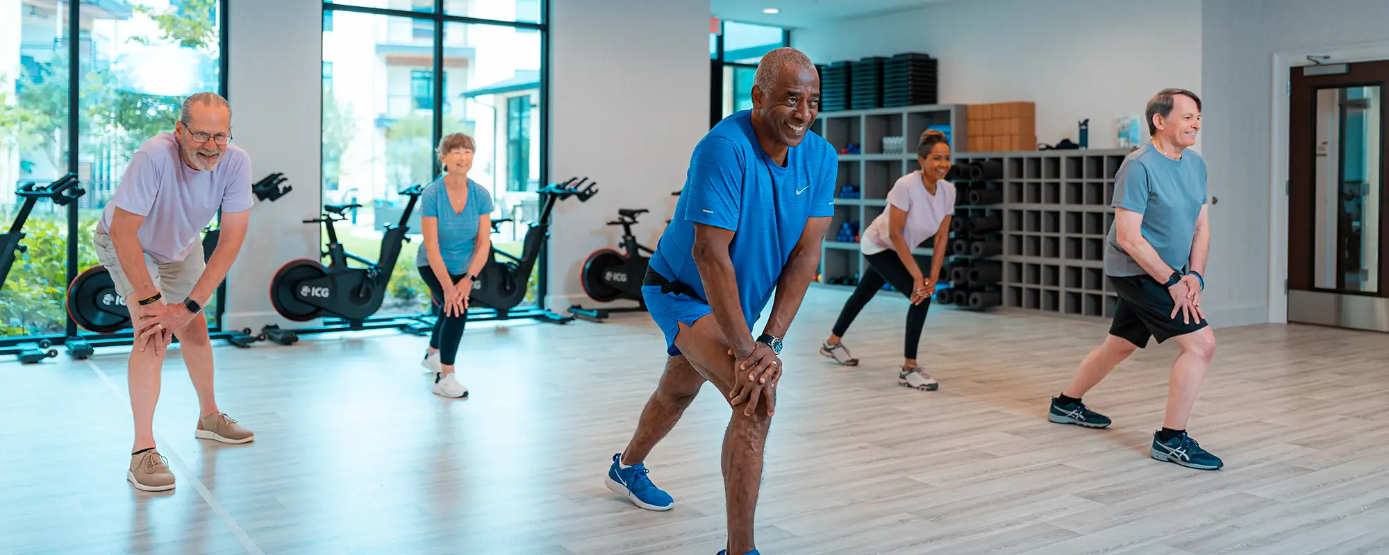 Outlook residents in the group fitness studio